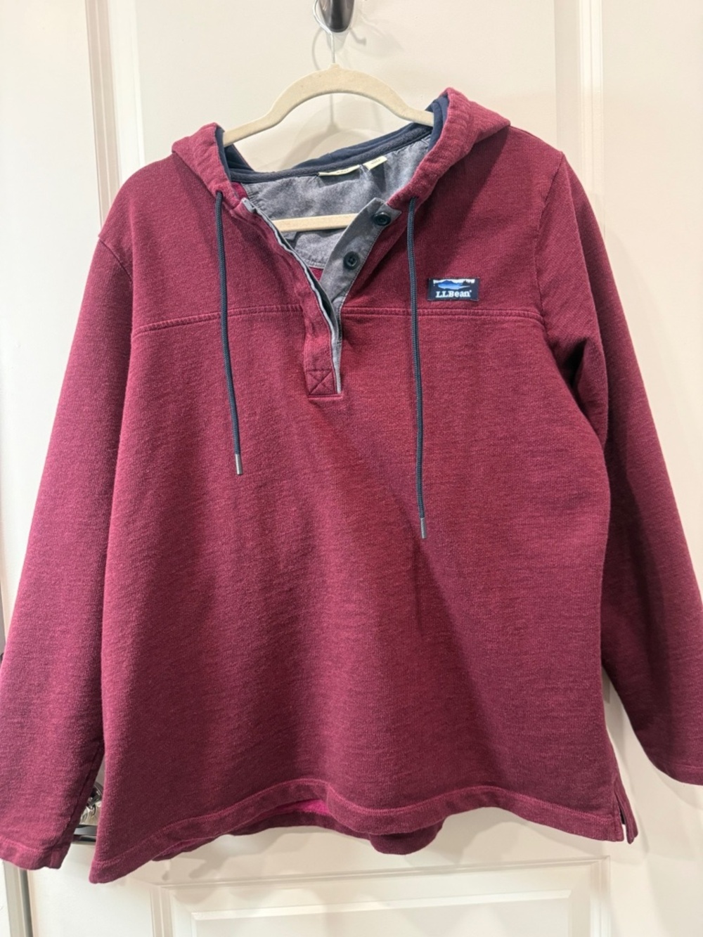 100% LL Bean Burgundy Cotton Henley Hoodie Men's XL Regular